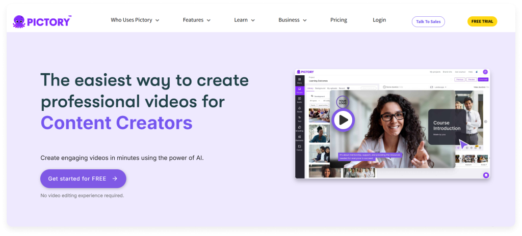 Pictory is one of the best video generators that use AI in 2025