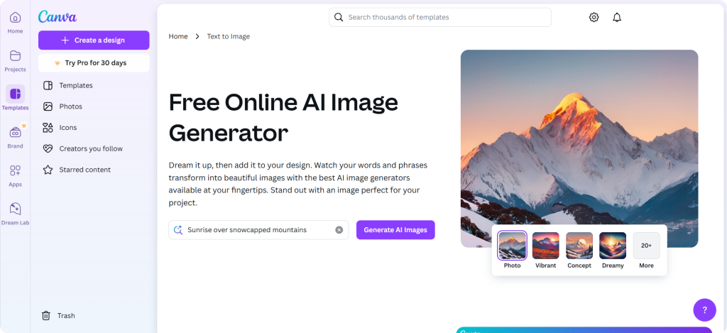 Canva AI is one of the best AI tools for creative professionals