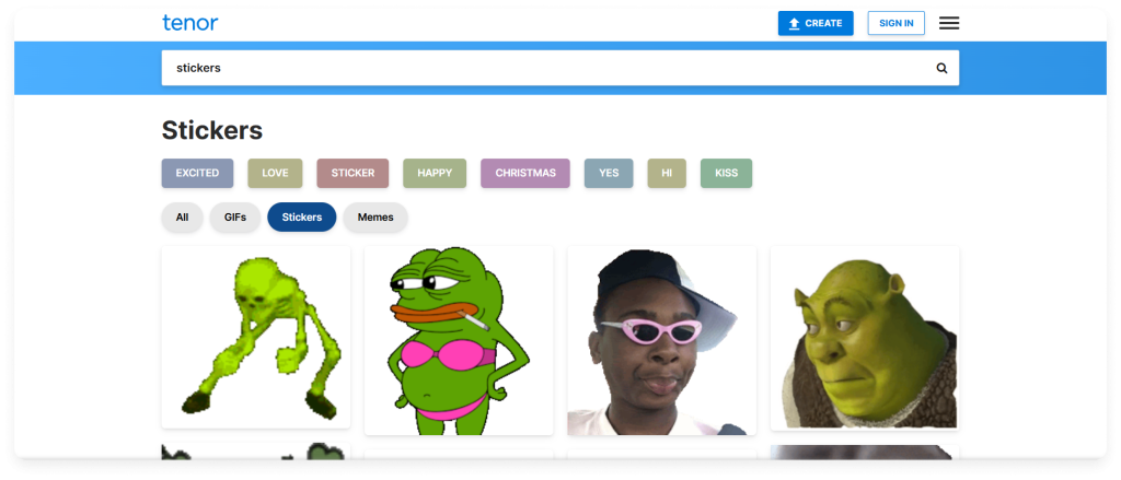 Tenor is one of the best stickers websites for video editing
